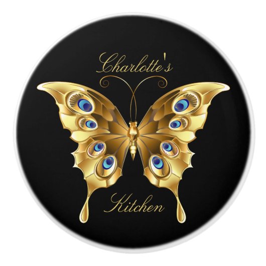Personalisiertes Gold Butterfly Black Keramikknauf (Vorderseite)