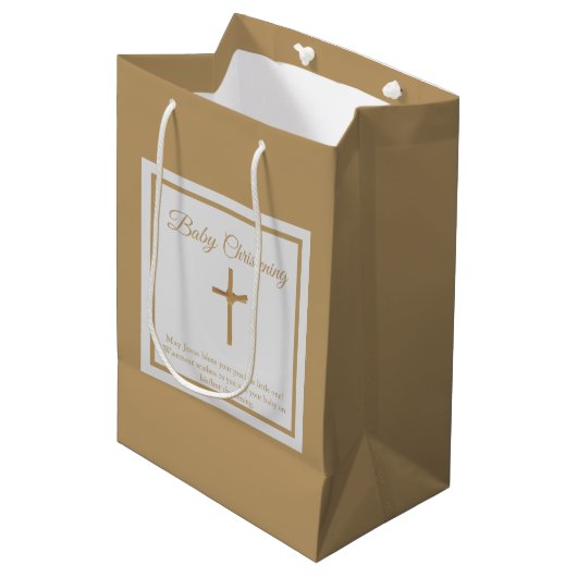 Personalisiertes Gold Cross Baby Christening Taufe Mittlere Geschenktüte (Vorderseite Schrägansicht)