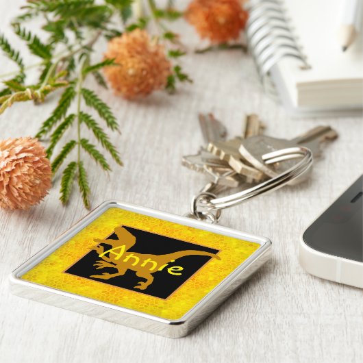 Personalisiertes Gold Dinosaurier versteckt Schlüsselanhänger (Seite)