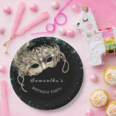 Personalisiertes Gold Emerald Green Masquerade Par Pappteller (Party)