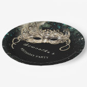 Personalisiertes Gold Emerald Green Masquerade Par Pappteller (Schrägansicht)