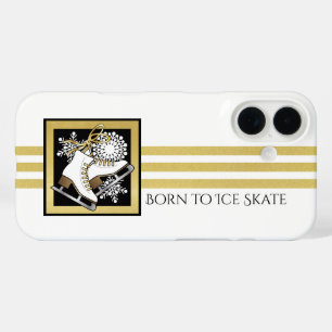 Personalisiertes Gold-Glitter-Schwarz-Weiß-Eislauf iPhone 16 Hülle