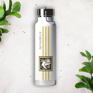 Personalisiertes Gold-Glitter-Schwarz-Weiß-Eislauf Trinkflasche