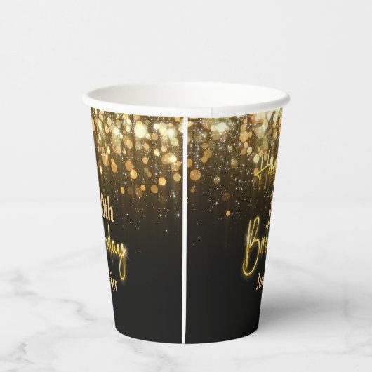 Personalisiertes Gold Glossy Happy Birthday Black Pappbecher (Rechts)