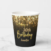 Personalisiertes Gold Glossy Happy Birthday Black Pappbecher (Vorderseite)