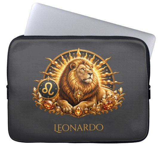 Personalisiertes Gold-Grau Sternzeichen Löwe  Laptopschutzhülle (Vorderseite)