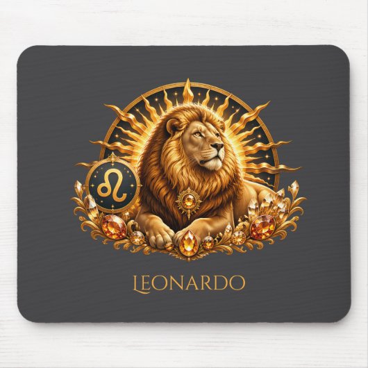 Personalisiertes Gold-Grau Sternzeichen Löwe Mousepad (Vorne)