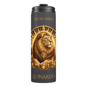 Personalisiertes Gold-Grau Sternzeichen Löwe Thermosbecher
