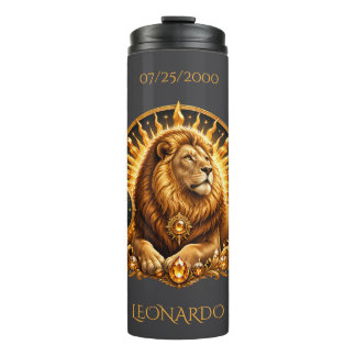 Personalisiertes Gold-Grau Sternzeichen Löwe Thermosbecher