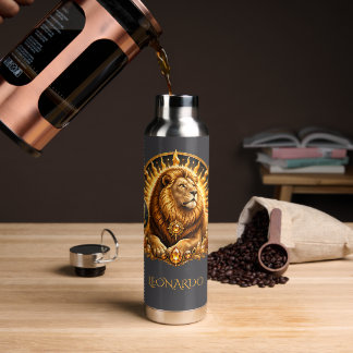 Personalisiertes Gold-Grau Sternzeichen Löwe Trinkflasche