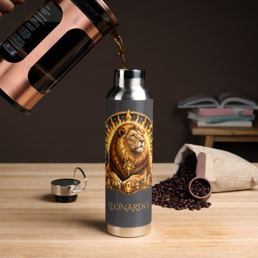 Personalisiertes Gold-Grau Sternzeichen Löwe Trinkflasche (Kaffee)