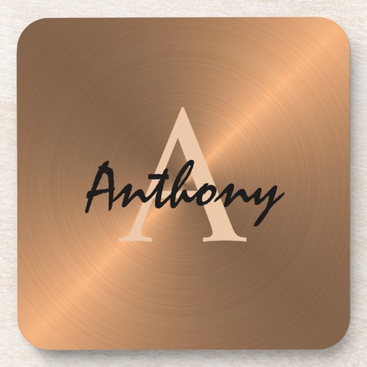 Personalisiertes Gold Metallic Bronze Monogramm Getränkeuntersetzer (Vorderseite)