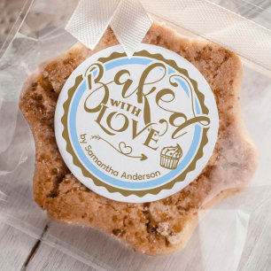 Personalisiertes Gold mit Liebe-Feiertag Backen Runder Aufkleber