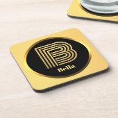 Personalisiertes Gold Mit Monogramm Buchstabe B Getränkeuntersetzer (Linke Seite)