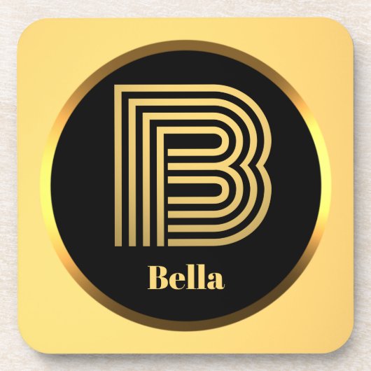 Personalisiertes Gold Mit Monogramm Buchstabe B Getränkeuntersetzer (Vorderseite)