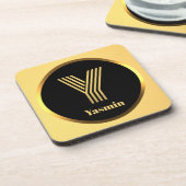 Personalisiertes Gold Mit Monogramm Buchstabe Y Getränkeuntersetzer (Linke Seite)