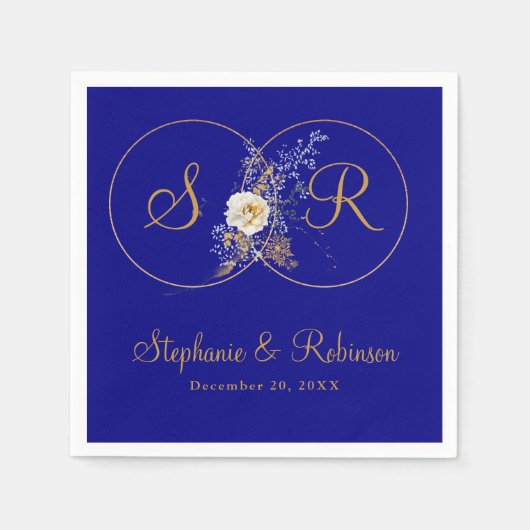 Personalisiertes Gold Monogramm auf Navy Blue Wedd Serviette (Vorderseite)