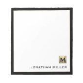 Personalisiertes Gold Monogramm Schwarz-weiß Notizblock (Vorderseite)