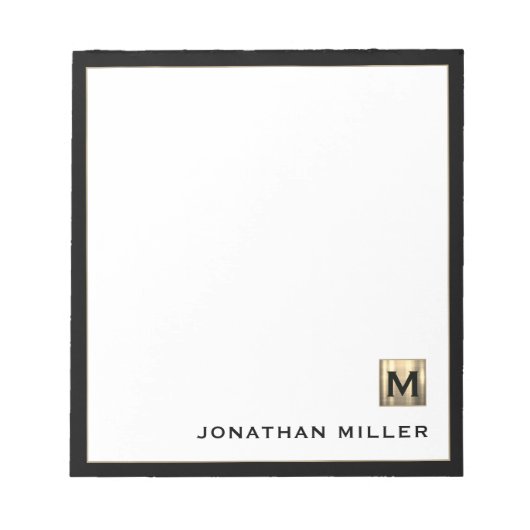 Personalisiertes Gold Monogramm Schwarz-weiß Notizblock (Vorderseite)