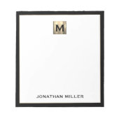 Personalisiertes Gold Monogramm Schwarz-weiß Notizblock (Vorderseite)