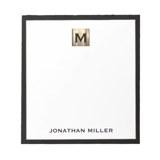 Personalisiertes Gold Monogramm Schwarz-weiß Notizblock (Vorderseite)