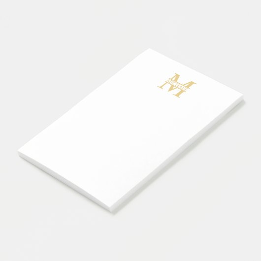 Personalisiertes Gold Monogramm und Name Post-it Klebezettel (angewinkelt)