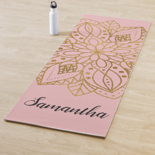 Personalisiertes Gold-Natur-Mandala Rosa Yogamatte