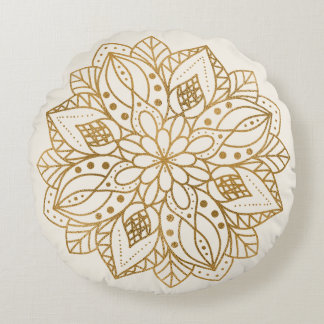 Personalisiertes Gold-Natur-Mandala Rundes Kissen