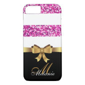 Personalisiertes Gold, Schwarz PINK GLITZER STRIPE Case-Mate iPhone Hülle (Rückseite)