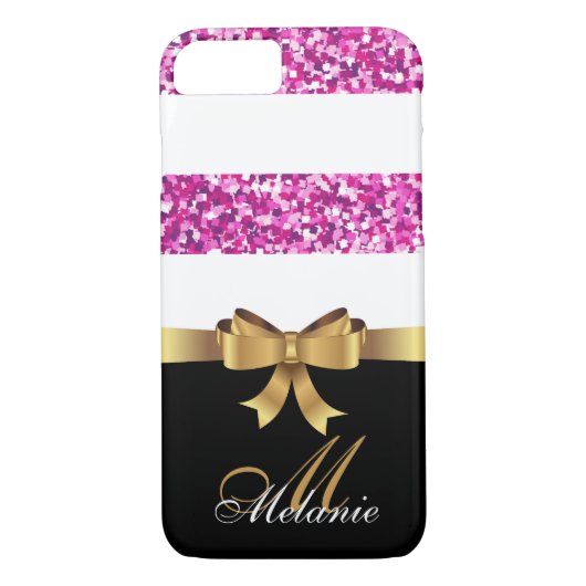 Personalisiertes Gold, Schwarz PINK GLITZER STRIPE Case-Mate iPhone Hülle (Rückseite)