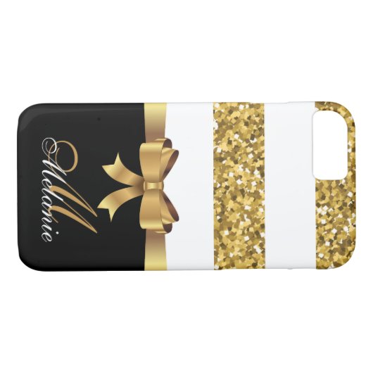 Personalisiertes Gold, Schwarz-weißer GLITZER STRI Case-Mate iPhone Hülle (Rückseite (Horizontal))