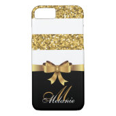 Personalisiertes Gold, Schwarz-weißer GLITZER STRI Case-Mate iPhone Hülle (Rückseite)