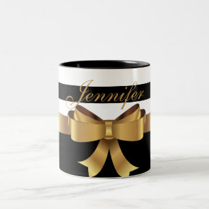 Personalisiertes Gold, schwarze, feine Streifen, g Zweifarbige Tasse