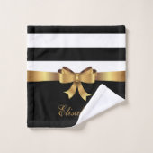 Personalisiertes Gold, schwarze mutige Streifen Badhandtuch Set (Waschlappen)