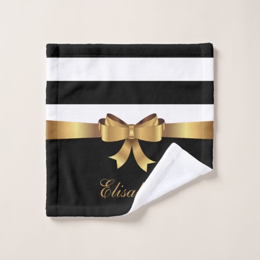 Personalisiertes Gold, schwarze mutige Streifen Badhandtuch Set (Waschlappen)