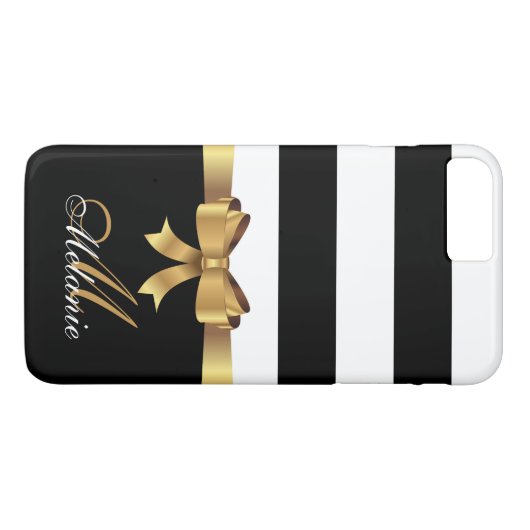 Personalisiertes Gold, schwarze mutige Streifen Case-Mate iPhone Hülle (Rückseite (Horizontal))