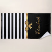 Personalisiertes Gold, schwarze mutige Streifen Strandtuch (Vorderseite)