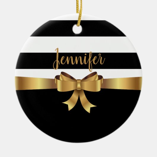 Personalisiertes Gold, schwarze Streifen ELEGANT B Keramikornament (Vorne)