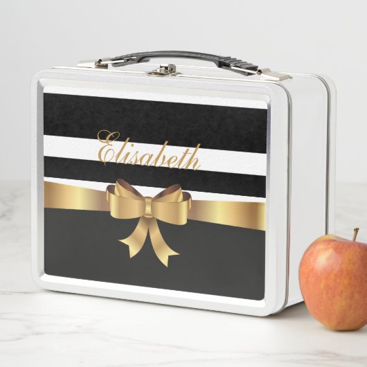 Personalisiertes Gold, schwarze Streifen ELEGANT B Metall Lunch Box (Beispiel)