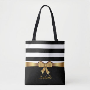Personalisiertes Gold, schwarze Streifen ELEGANT B Tasche