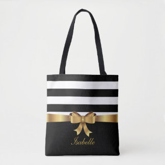Personalisiertes Gold, schwarze Streifen ELEGANT B Tasche