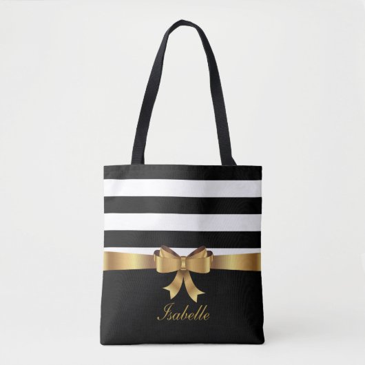 Personalisiertes Gold, schwarze Streifen ELEGANT B Tasche (Vorderseite)