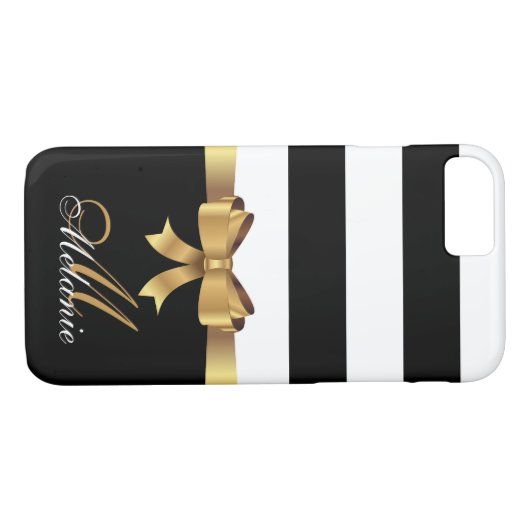 Personalisiertes Gold, schwarze Streifen Golden BO Case-Mate iPhone Hülle (Rückseite (Horizontal))