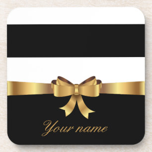 Personalisiertes Gold, schwarze Streifen Golden BO Getränkeuntersetzer