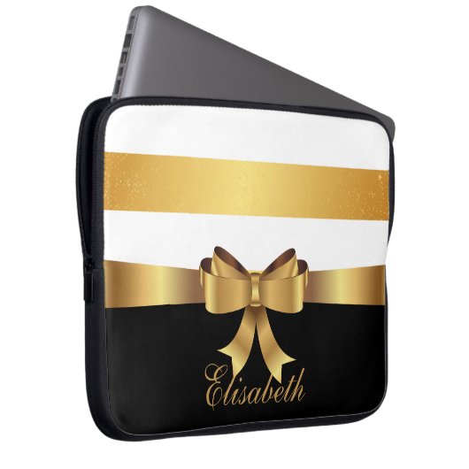 Personalisiertes Gold, schwarze Streifen Golden BO Laptopschutzhülle (Vorne Rechts)