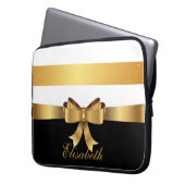 Personalisiertes Gold, schwarze Streifen Golden BO Laptopschutzhülle (Vorderseite Links)