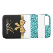 Personalisiertes Gold, Schwarzer BLAUE GLITZER STR Case-Mate iPhone Hülle (Rückseite (Horizontal))