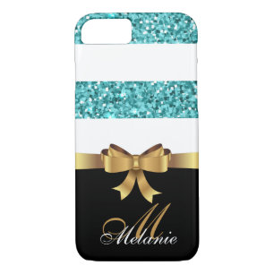 Personalisiertes Gold, Schwarzer BLAUE GLITZER STR Case-Mate iPhone Hülle