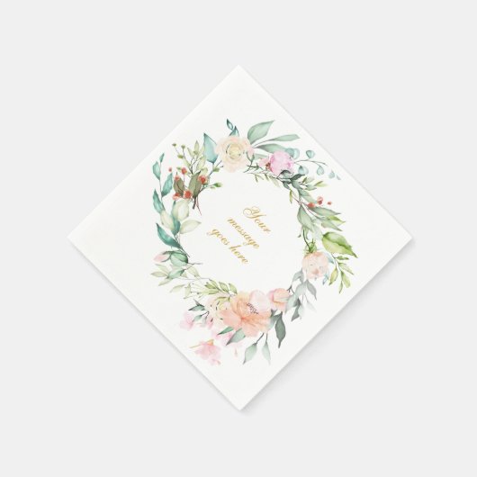 Personalisiertes Gold Script Rose Garland Flora Serviette (Ecke)