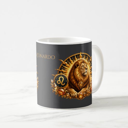 Personalisiertes Gold-Sternzeichen Löwe Kaffeetasse (VorderseiteRechts)
